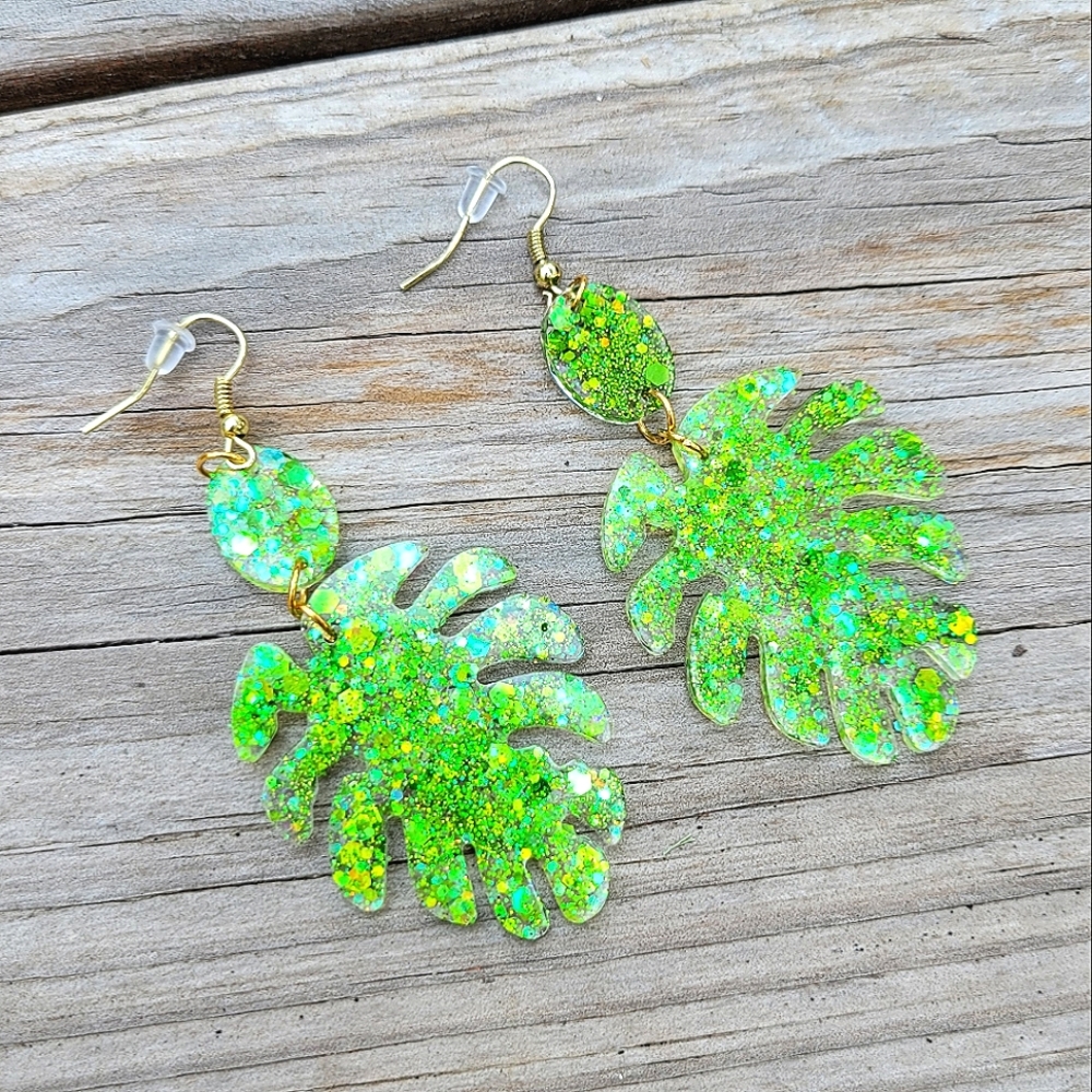 Monstera Hand - Crafted Resin Earrings